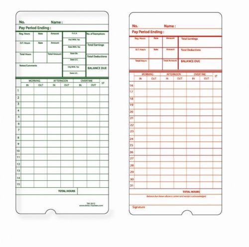 Time Card Thermal Time Clock TM-2010 Box of 100