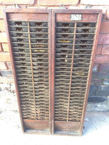 Vintage Oak and Steel 100 In&amp;Out Slot Time Card Rack Holders Black