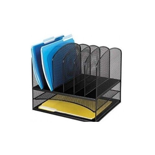 Onyx Mesh Desk Organizer 2 Horizontal 6 Upright Sections Black Office Supply