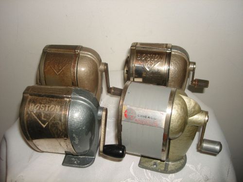 VINTAGE LOT 4 PC HEAVY RARE  APSCO  BOSTON L / KS PRODUCTS PENCIL SHARPENERS