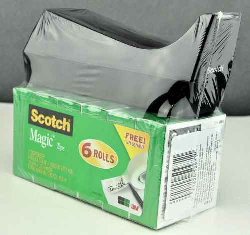 New 6pc Scotch Magic Tape C38 Black Dispensers Photo Safe 3/4 x 1000 Invisible