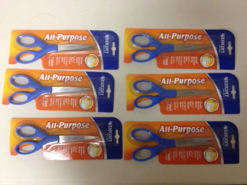 WHOLESALE LOT: 6 NEW WESTCOTT 7&#034; ALL PURPOSE STRAIGHT HANDLE BLUE SCISSORS