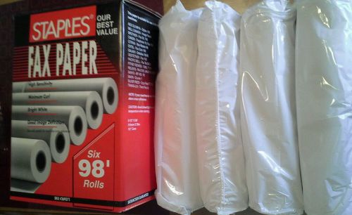 STAPLES 4 THERMAL FAX PAPER ROLLS  8 1/2&#034; x 98&#039; 269571 1/2&#034; core 216mm x 30m