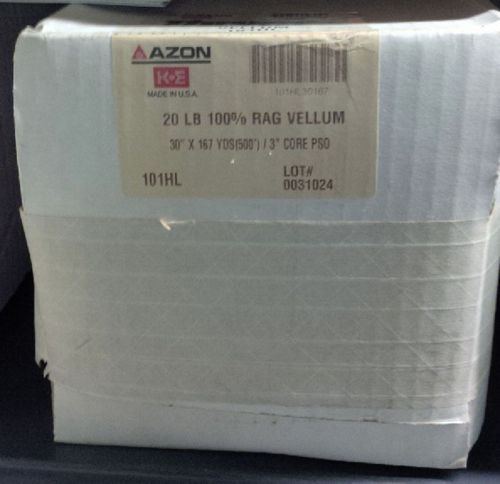 1 roll 20# Laser Vellum 30&#034;X500&#039; Rag 3&#034; Core Azon 101HL NEW