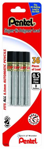 NEW Pentel Super Hi-Polymer Lead Refill 0.5mm Fine, B, 36 Pieces of Lead