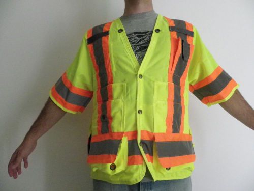 NEW ANSI CLASS 3 LIME HEAVY DUTY SURVEYOR VEST REFLECTIVE SILVER ORANGE