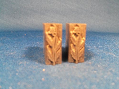 Antique printer&#039;s  cut/block/widget set of 2 long stem flower/leaves 1 x 3/16&#034; for sale