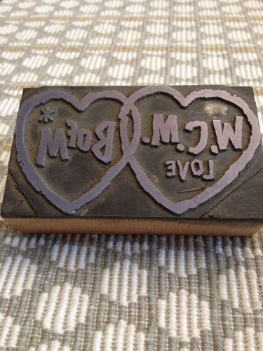 VINTAGE LETTERPRESS | W.C.M. LOVE  BOFM, HEARTS PRINT BLOCK