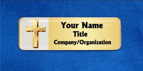 Cross Gold Custom Personalized Name Tag Badge ID Religious Church Pastor Christ