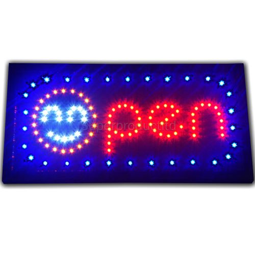 Bright animated open shop led store bar cafe pub 19 x 10&#034; smile sign smiley face for sale