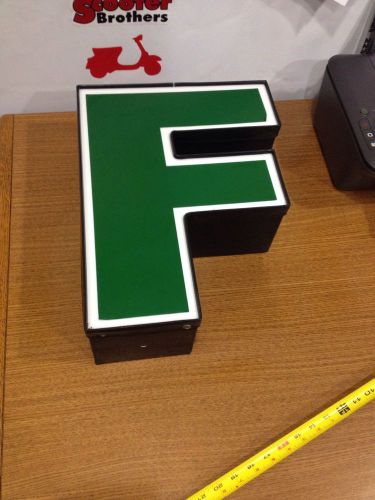 Big letter f &#034;f&#034; from starbucks coffee sign green white trim lighted large for sale