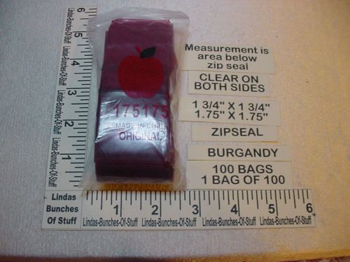 100 Burgandy 1 3/4&#034; X 1 3/4&#034; 2M Plastic Zipseal Bags