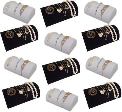 12Pc SET 8&#034;x5&#034; BRACELET WATCH BLACK WHITE JEWELRY DISPLAY RAMP RISER FE4BW12