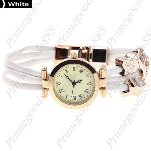 Charm spaghetti pu leather round analog quartz wrist wristwatch women&#039;s white for sale