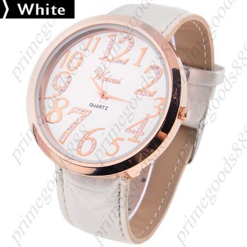 Pu leather strap quartz wrist wristwatch free shipping women&#039;s white for sale