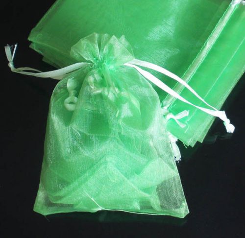 200 Solid Light Green Organza Bag Pouch for Xmas NewYear Gift 7x9cm(2.7x3.5inch)