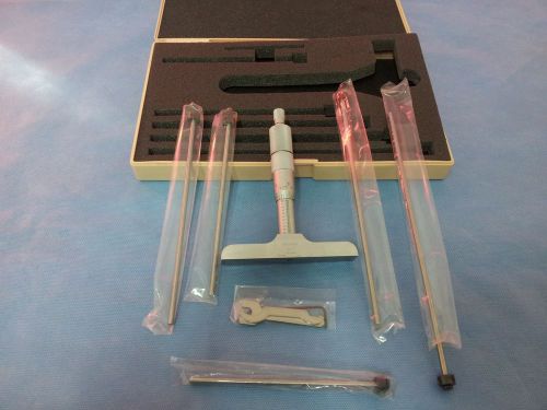 Mitutoyo  Depth  Micrometer 129-132, 5 Rods Reads .001&#034;   In Case Set