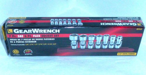 Gearwrench 7 pc sae 6pt 3/8&#034; drive swivel flex socket set 3/8&#034;-3/4&#034; kd-80564 for sale