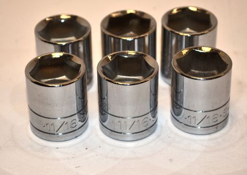 6 NOS SK TOOL USA 3/8&#034; Drive 6 Point 11/16&#034; Regular Chrome Sockets #K514 2A44