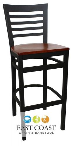 New Gladiator Full Ladder Back Metal Restaurant Bar Stool with Cherry Wood Seat