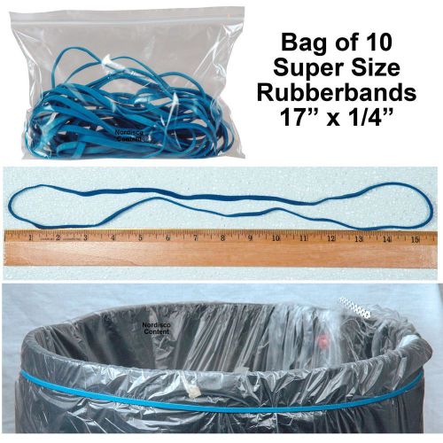 Large Rubber Bands, Long Rubber Bands, 17&#034; x 1/4&#034;, Blue, Pack of 10