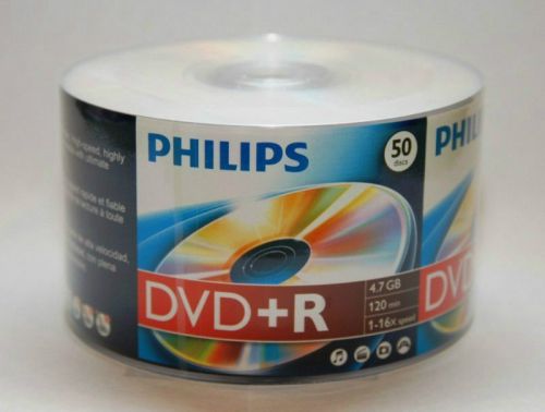 50-pk philips branded 16x dvd+r blank recordable 4.7gb dvd media disk free ship for sale