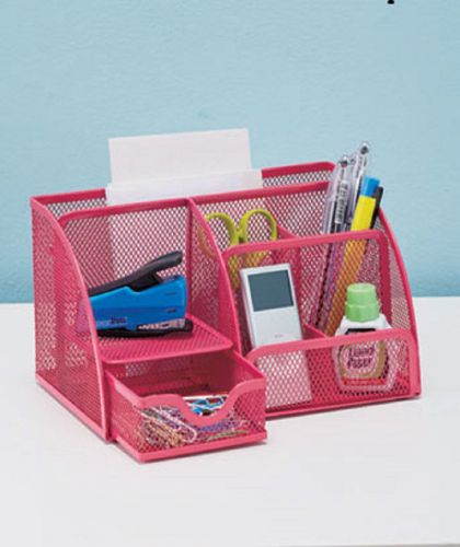 Bright Mesh Office Supply Organizers Pink