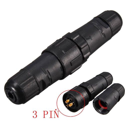 3 Pins Assembled IP68 Waterproof Grade Electrical Connector Plug Socket Black