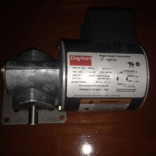 Dayton Model 1XFY2 Gear Motor 43 RPM 1/20 hp TENV 115V