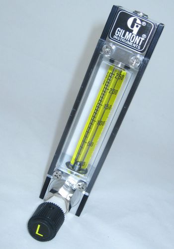 Gilmont 65mm Flowmeter 20-250 mL/min AIR, w/Brass Valve, Direct Read Flow Meter