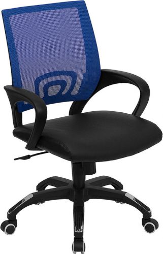 Mid-Back Blue Mesh Chair with Leather Seat (MF-CP-B176A01-BLUE-GG)