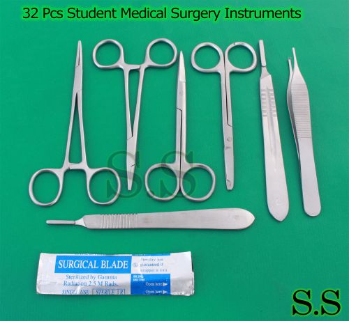 32 PCS STUDENT MEDICAL SURGERY INSTRUMENTS FORCEPS SCISSORS NEEDLE HOLDER