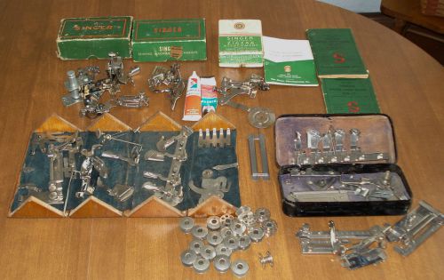 SINGER SEWING MACHINE,ACCESSORIES LOT,VINTAGE,ANTIQUE,BOOKS,NEEDLES,NR