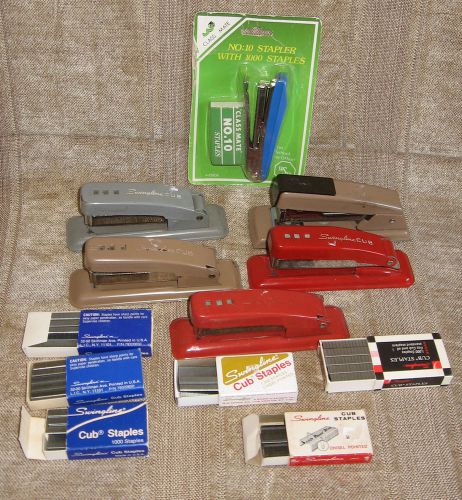 Vintage Lot of CUB Swingline STAPLERS and Staples plus bonus