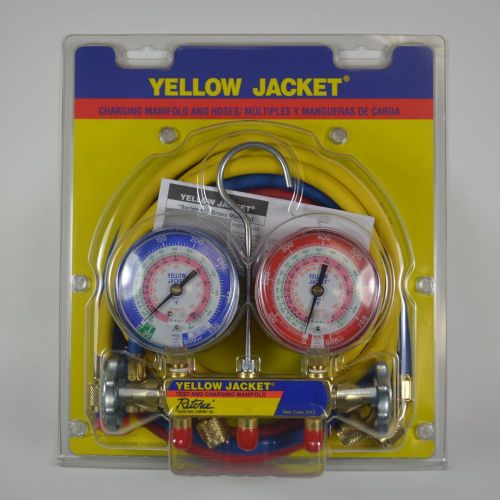 Yellow Jacket 42004 - Series 41 Manifold, 3-1/8&#034; Gauges w/ Hoses, R22/404A/410A