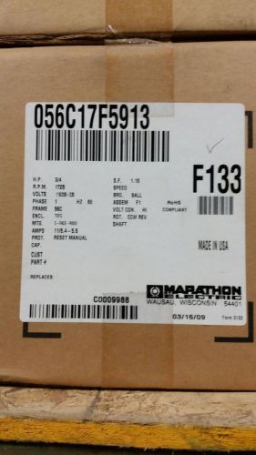 Marathon electric 056c17f5913 3/4hp 4 pole 56c frame 1 phase motor cat f133 56c for sale