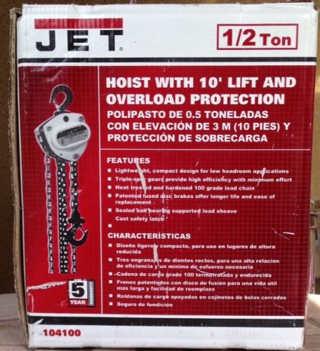 Jet l100-50-10, 1/2 ton capacity 10&#039; chain hoist 106210 new for sale