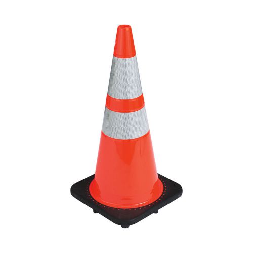 28&#034; Safety Traffic PVC Cone 8/Pkg, Wide Body, Black Base w/ 2 Reflective  Collar