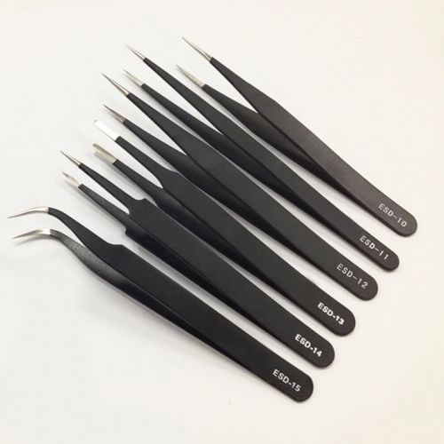 6pcs ESD Safe Stainless Steel Anti-static Tweezers Maintenance Tool Kits  NoGVWX