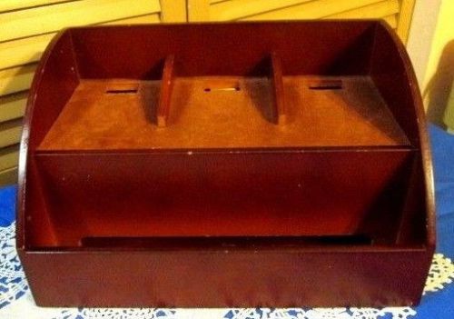 Solid Vintage Wood Dark CHERRY Desk Organizer Caddy Office Desk HIDDEN BACK AREA