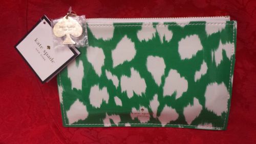 KATE SPADE NEW YORK PENCIL CASE POUCH GREEN PAINTERLY CHEETAH~BID ON IT $19.98!