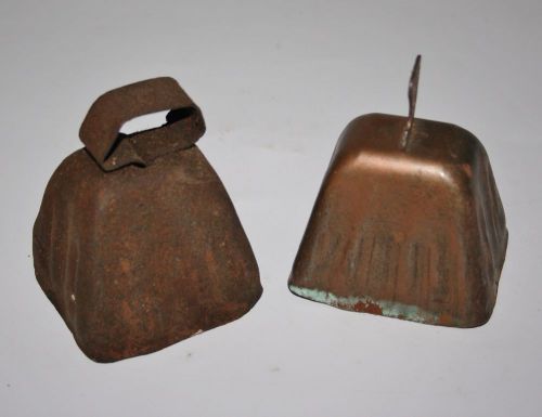 PAIR OF VINTAGE COPPER &amp; METAL SMALL LIVESTOCK COLLAR BELLS SHEEP GOATS CALVES