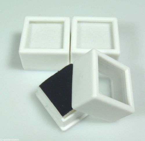 3pc white 1-1/16&#034;x3/4&#034; square glass top gem box storage/display gold/gems/coins for sale