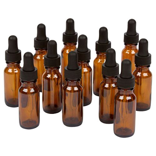 12-pack Amber Boston Round Glass Bottles w/Dropper w/Black Rubber Bulb, 1/2-Oz