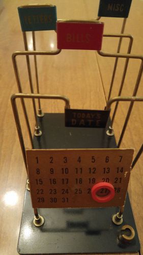 Rare Vintage Metal Desk Letter Holder Organizer Enseco With Calender