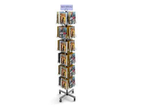 24-Pocket Book or DVD Stand for Floor, Full-View Pockets, Header Clip - Black 19