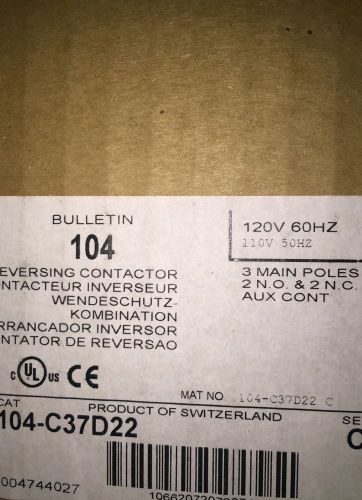 NEW ALLEN BRADLEY 104-C37D22 Ser.C 3 Pole Reversing Contactor