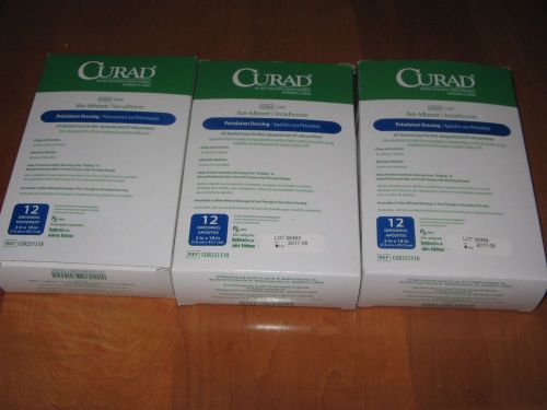 3 New Boxes 12 Dressings Each Curad Sterile Petrolatum Dressing Size 3&#039;&#039;x18&#039;&#039;