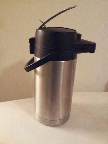 vtg UnBranded:  Stainless Steel Lined Airpot 2.5-Liter chrome Lever  Black Top