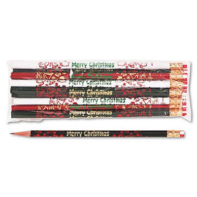 Decorated Wd Pencil, Merry Christmas, #2, BLK/GN/RD/WE Brl, Dozen